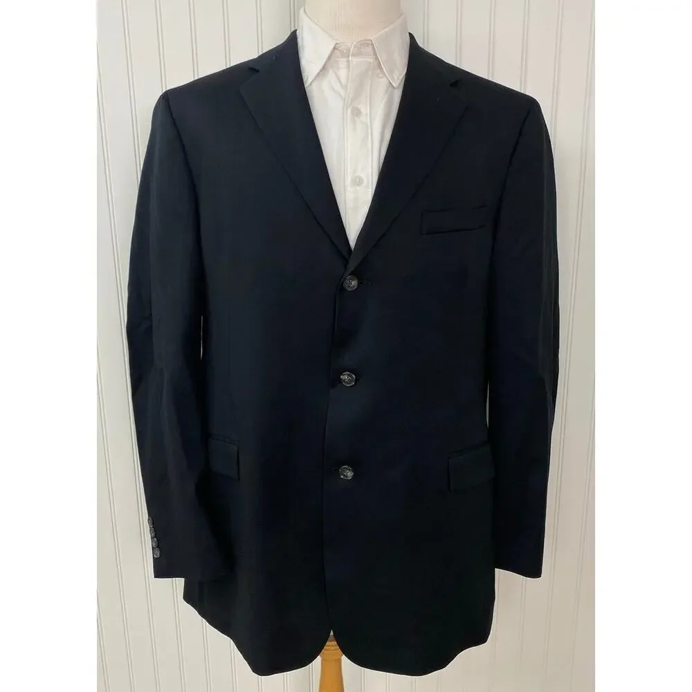 VTG 90s Tommy Hilfiger solid black pleated 3-button dress pants blazer suit 46L